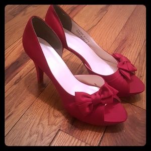 Peep toe red Satin Pump Size 11